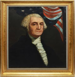 Antique American School Oil Painting Presidential Portrait of George Washington