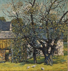 Antique American School Pennsylvania Impressionist Signed Large Landscape