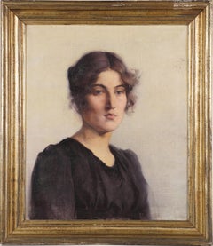 Antique American School Pensive Young Woman Finely Painted Portrait Oil Painting