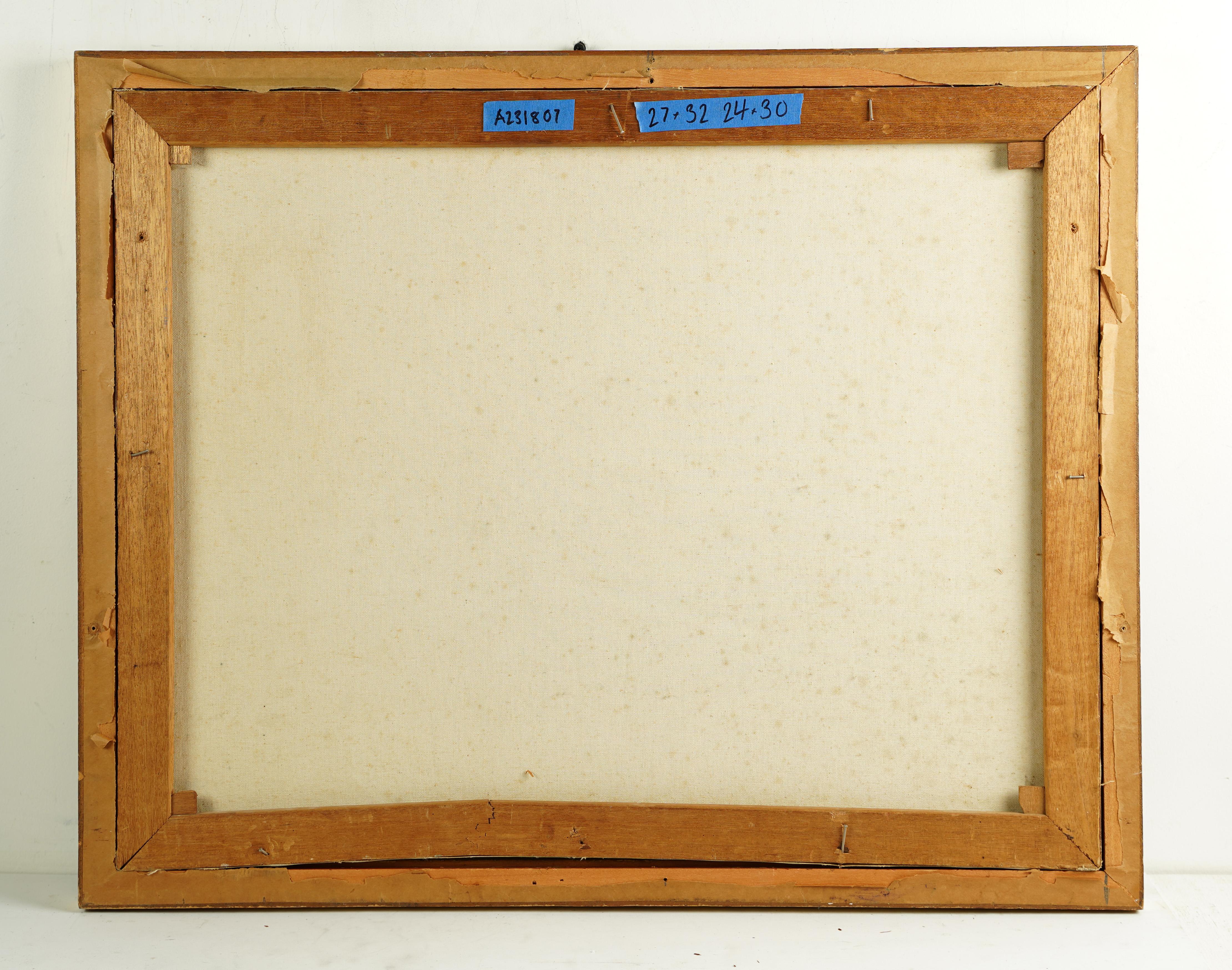 Antique American School Period Surrealist Framed Landscape Oil Painting 5
