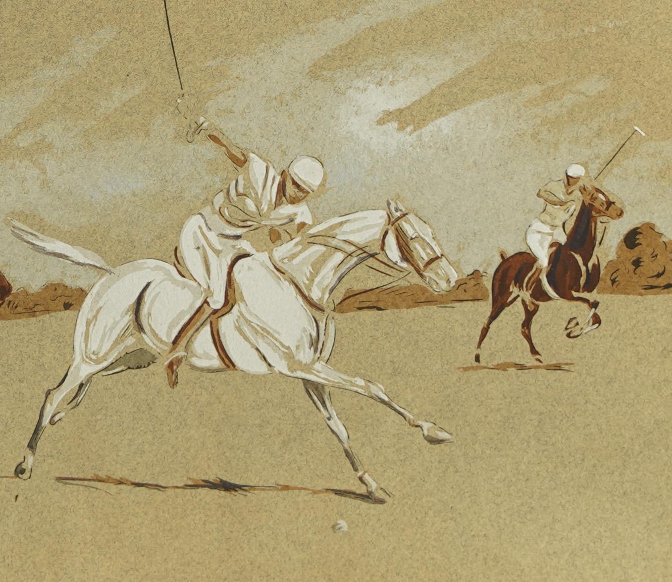 Antique American School Polo Players Horse Equine Landscape Original Painting 3