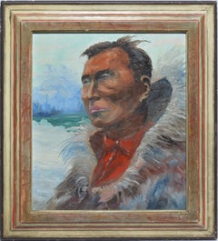 Antique American School Portrait of an Alaskan Native Signed Oil Painting