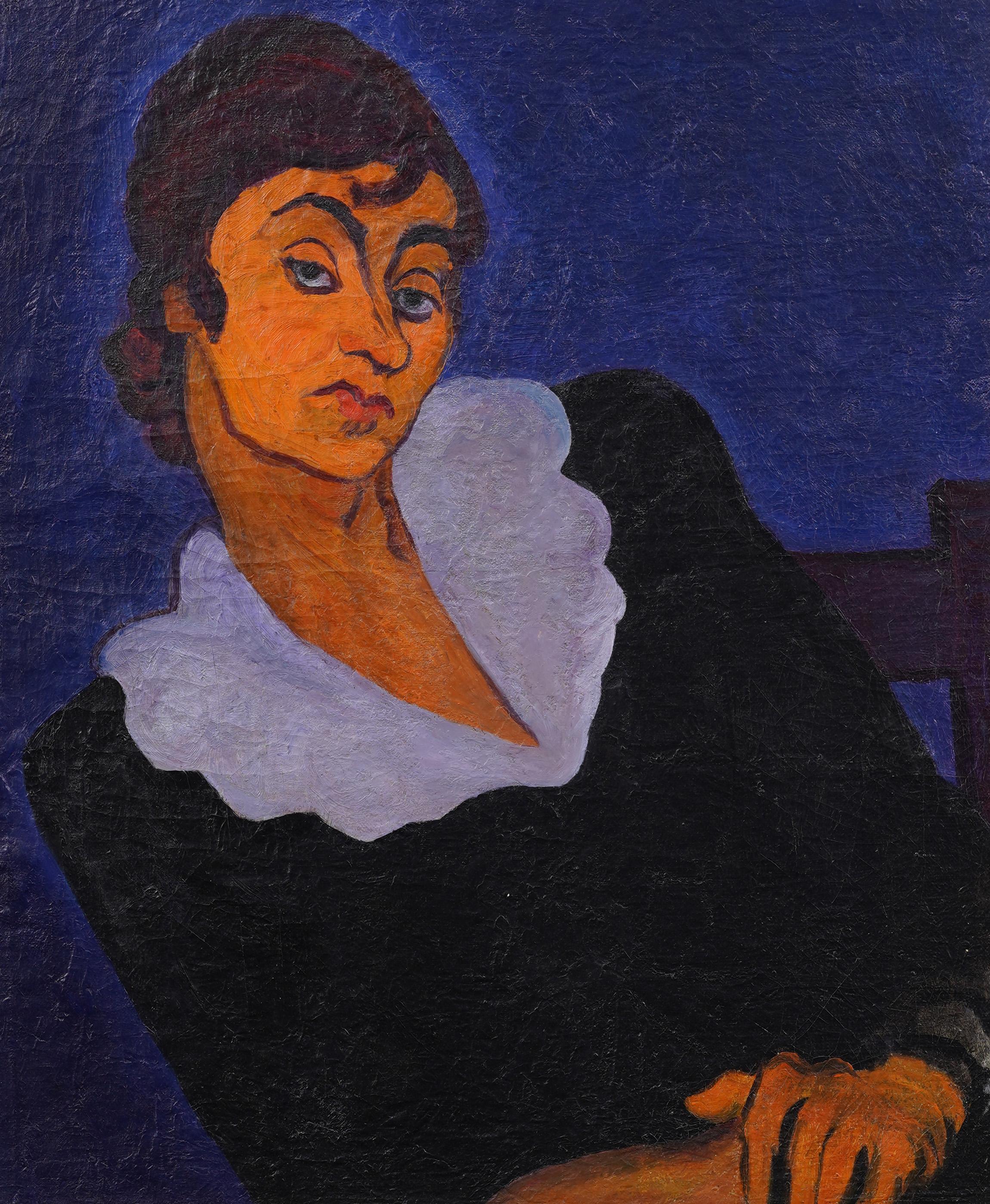 Antico ritratto di scuola americana post-impressionista moderna incorniciato in un quadro ad olio - Painting di Unknown