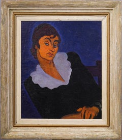 Antique American School Post Impressionist Modern Portrait Framed Oil Painting