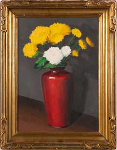 Antikes Original gerahmtes Ölgemälde, Blumenstillleben, amerikanischer Schule, Realismus