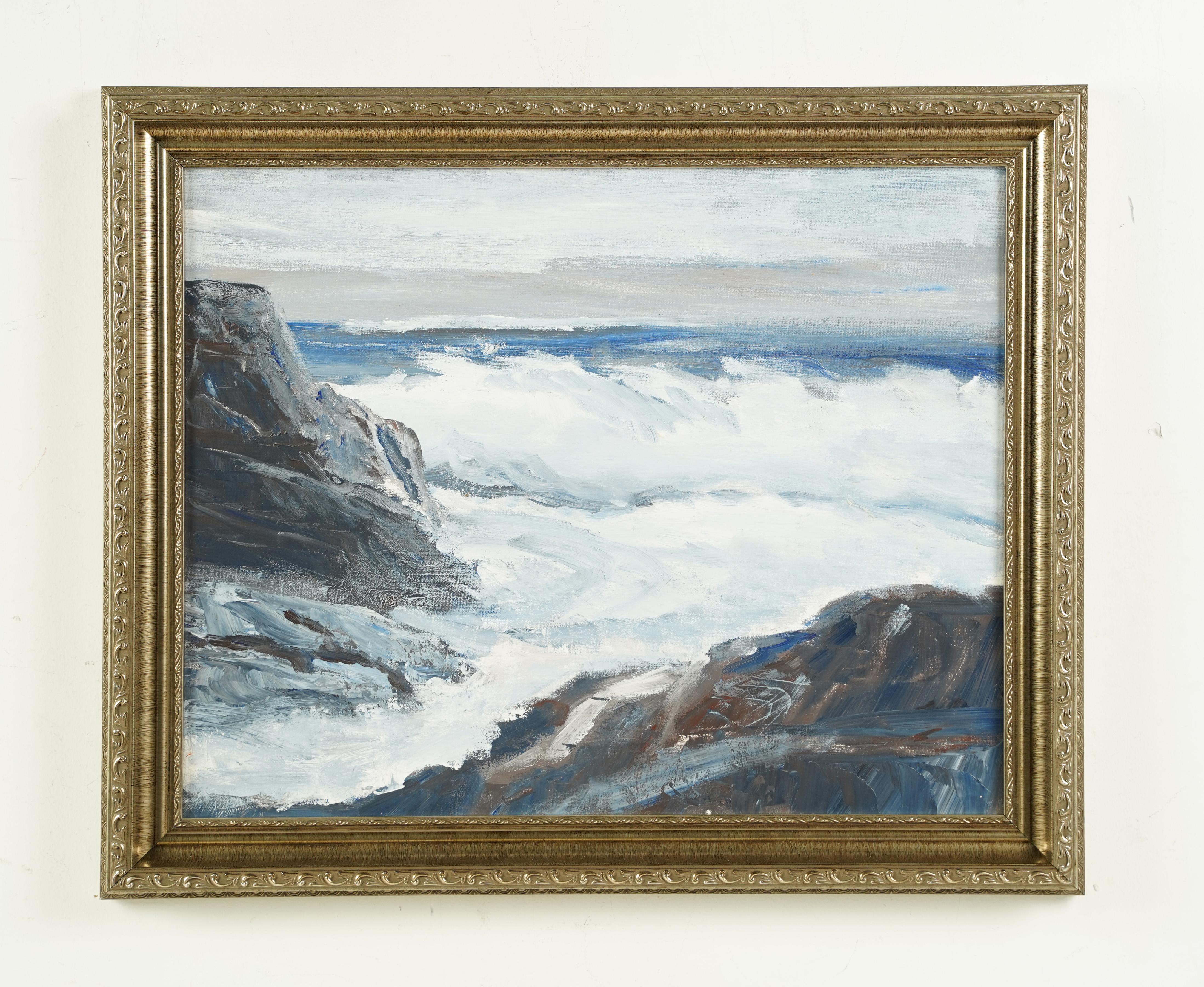 Antique American school seascape oil painting.  Oil on board. Framed.  Unframed.  Image size, 20L x 16H.