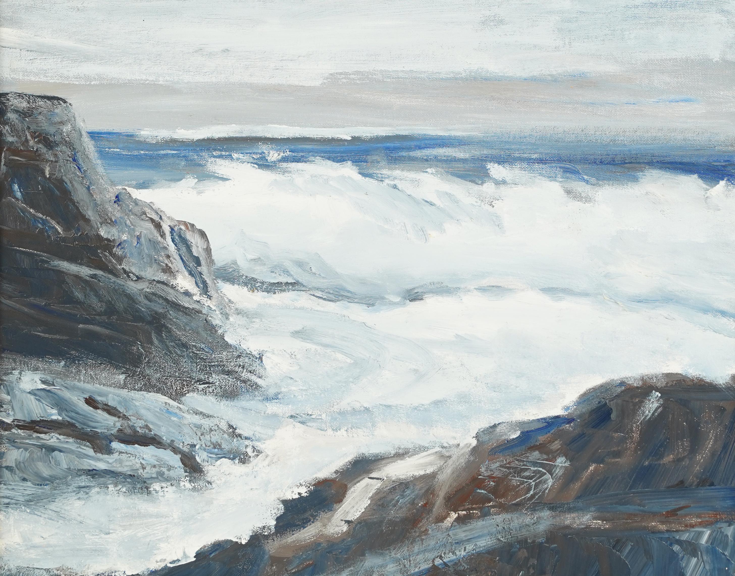 Antique American School Rough Surf Coastal Seascape Beach Framed Oil Painting For Sale 1