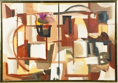 Antikes gerahmtes Ölgemälde der amerikanischen Schule, signiert, abstrakt-expressionistischer Expressionismus