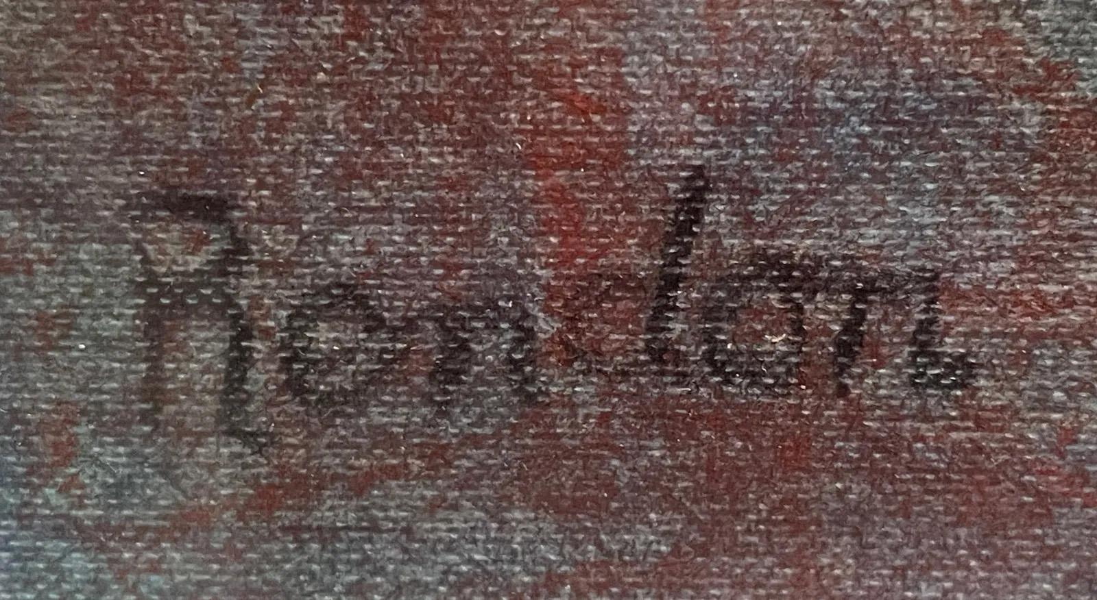 Antiguo cuadro cubista expresionista abstracto original firmado por la Escuela Americana - Abstract Painting Gris de Unknown