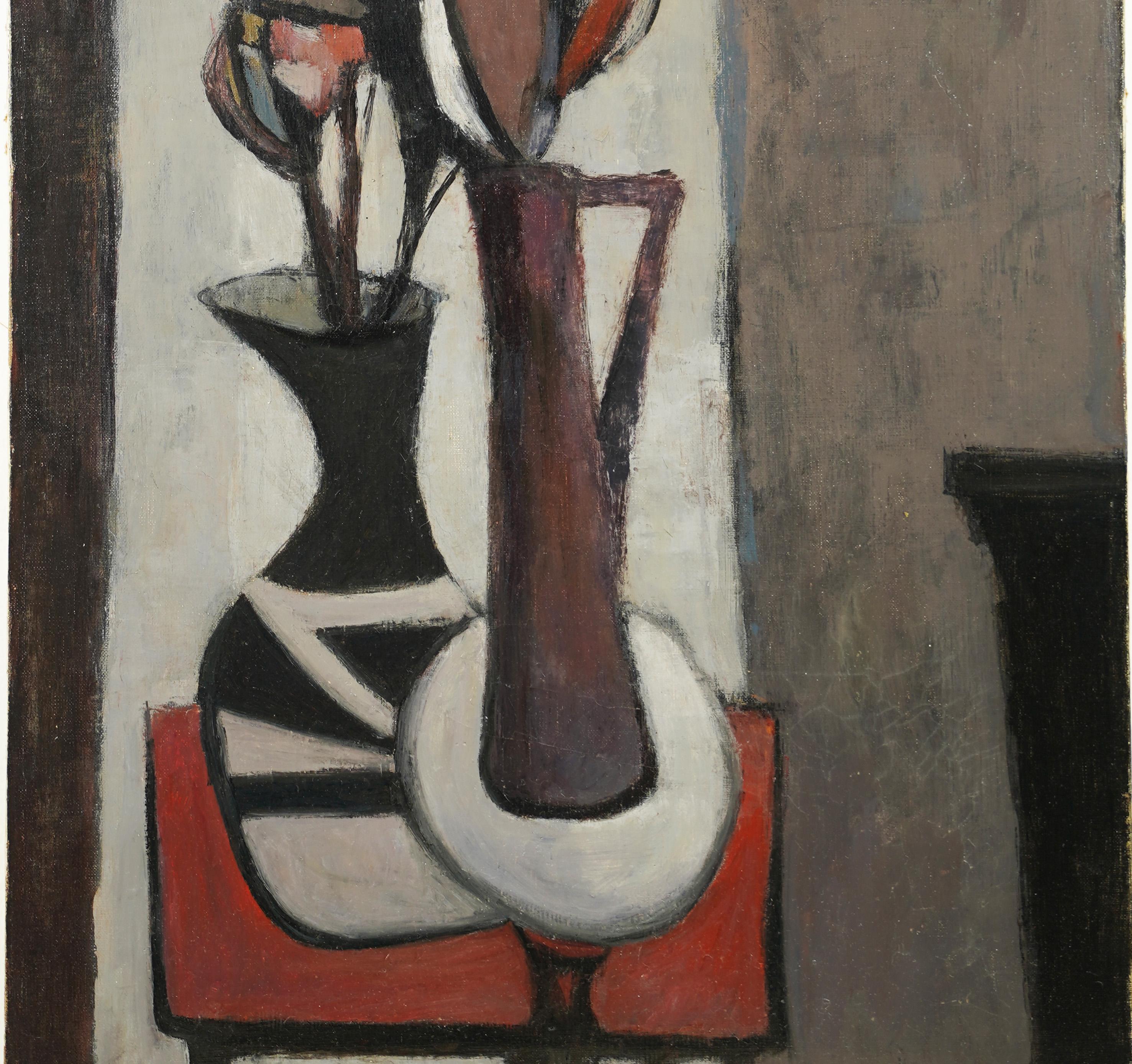  Antique American School Signed Cubist Modern Flower Still Life Oil Painting For Sale 2