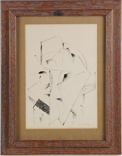 Antique American School Signed Ed McCarthy Cubist Abstract India Ink Framed Work