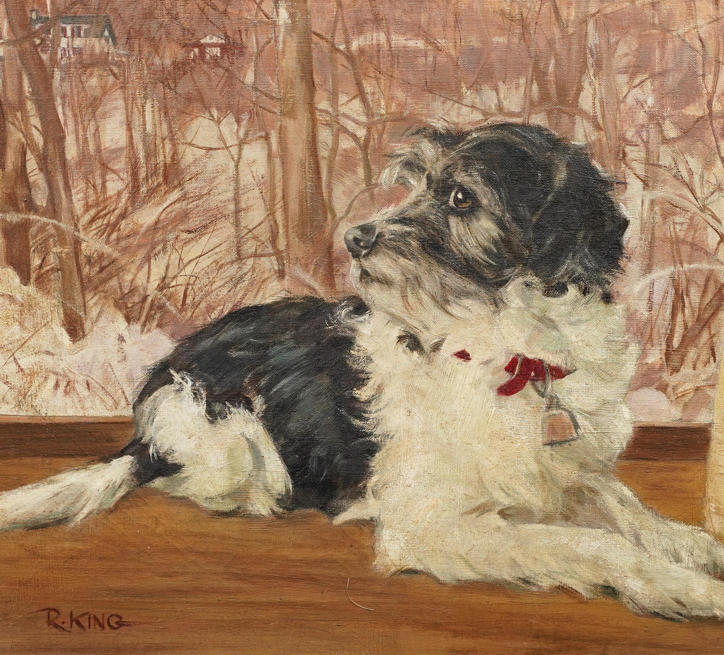 Antique American School Signed Framed Dog Terrier Animal Portrait Oil Painting For Sale 2