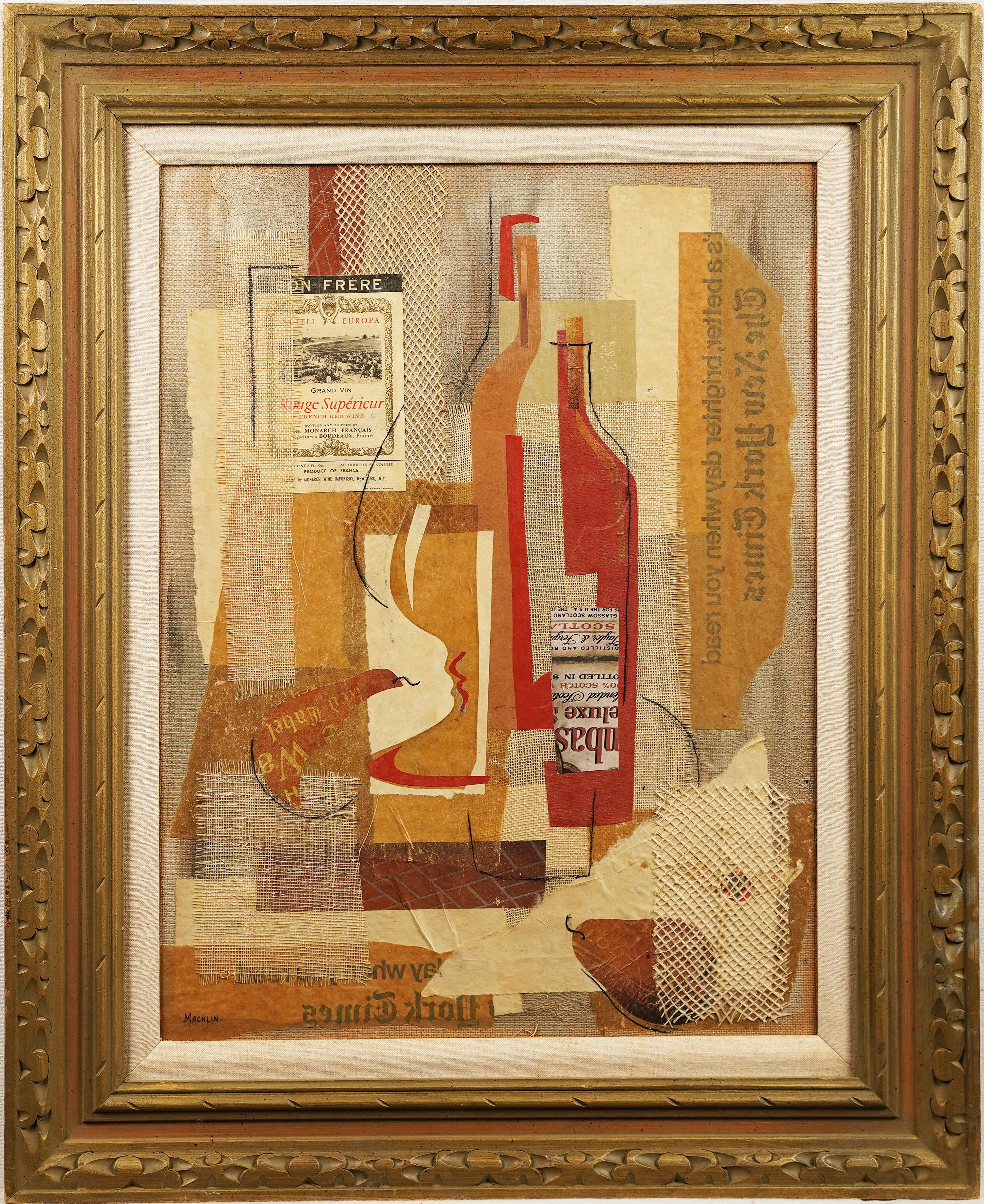 Antiguo cuadro al óleo cubista al bodegón de la escuela americana firmado y enmarcado - Painting Cubista de Unknown