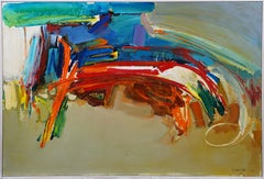 Antique American School Signed Framed Modern Large Abstract Oil Painting