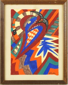 Antique American School Signed Framed Modernist Nature Abstract Painting