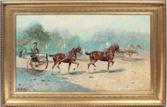 Antique American School Signed Horse 
Cart Impressionist Landscape Oil Painting