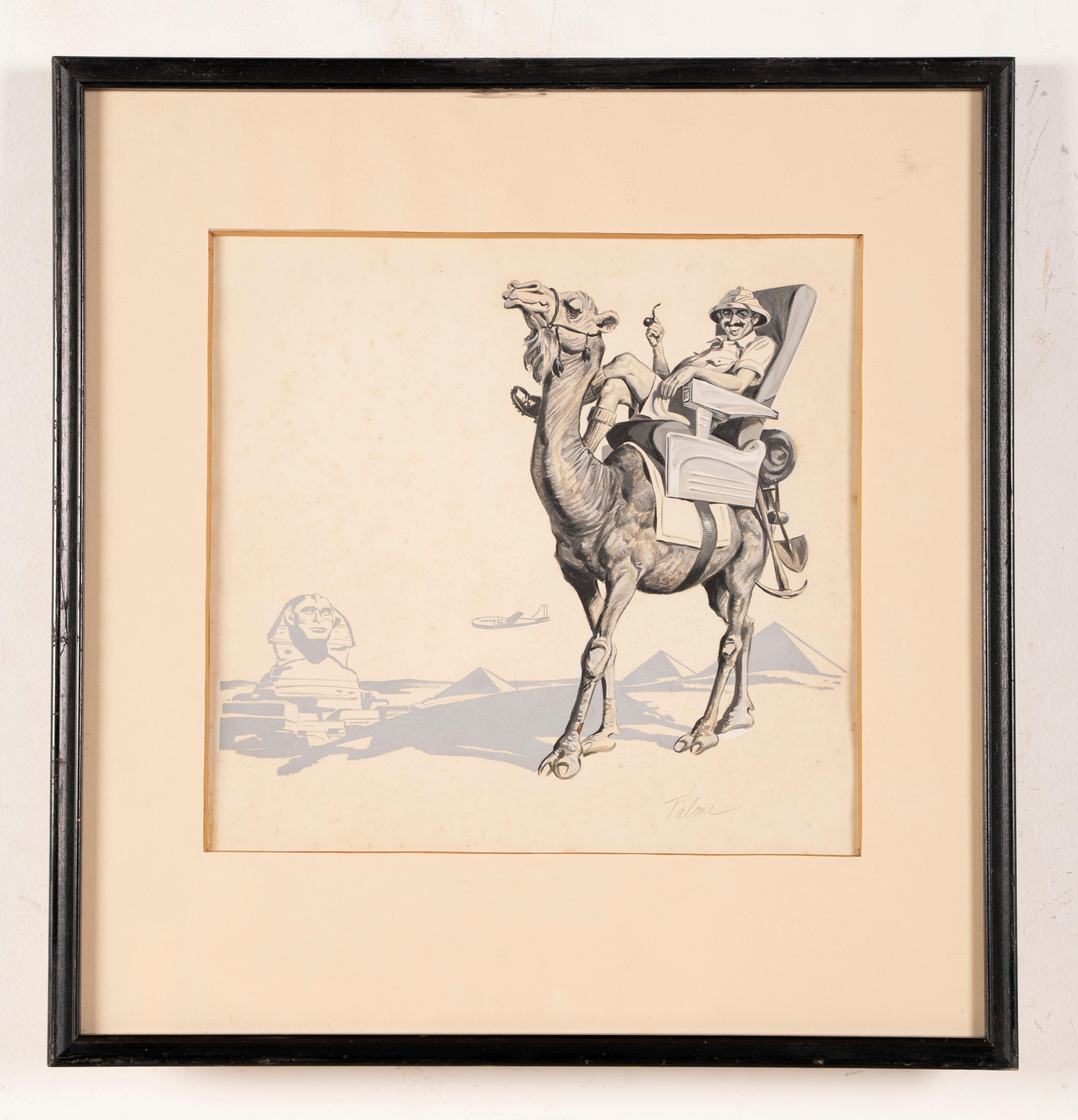 Antique American School Signed Illustration Indian Royalty Elephant Painting - Beige Landscape Painting by Unknown