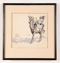 Antique American School Signed Illustration Indian Royalty Elephant Painting