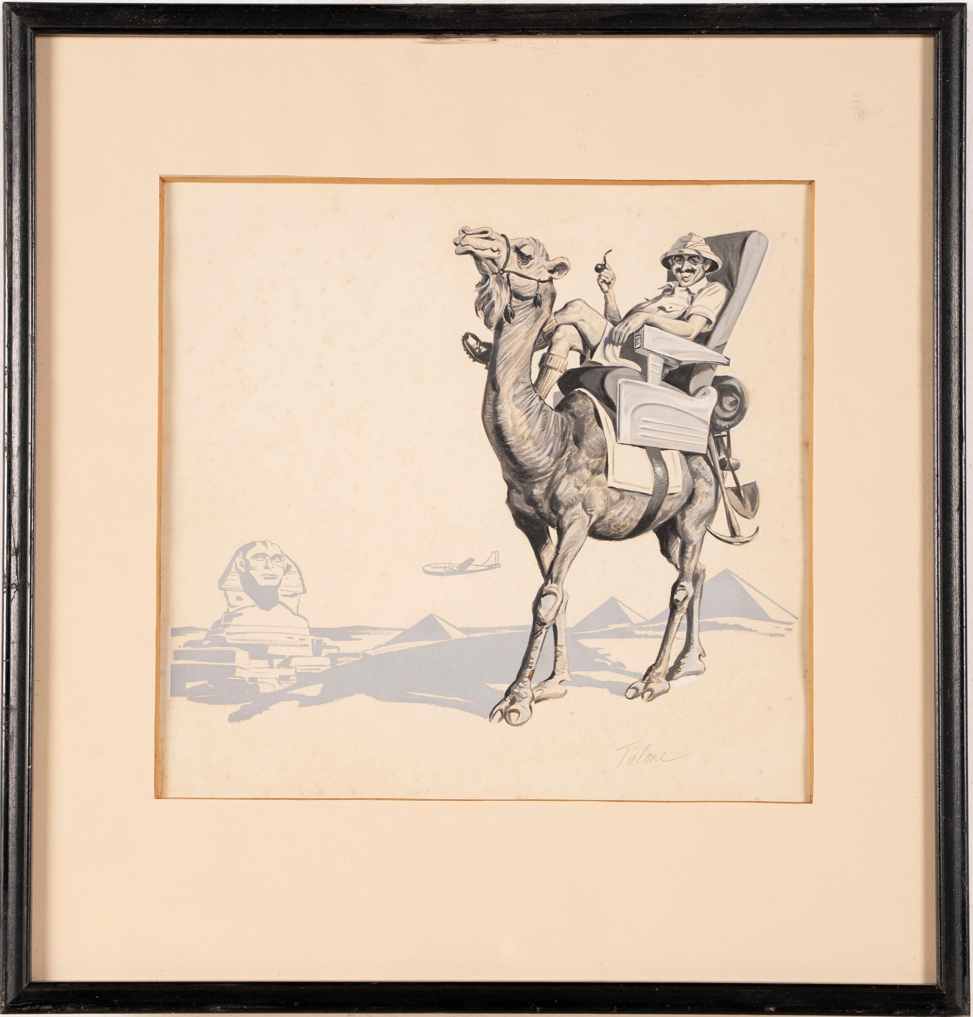 Antique illustration painting.  Gouache and watercolor on board, circa 1920.  Signed.  Image size, 12L x 11H.  Housed in a period frame.