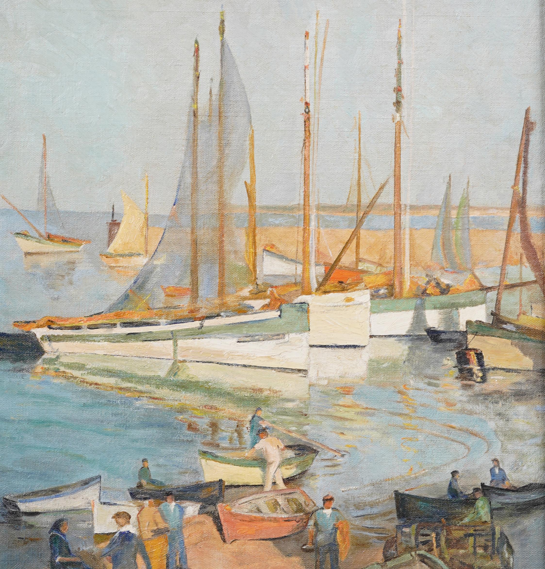 Impressionante dipinto a olio di un paesaggio marino costiero del primo periodo dell'impressionismo americano.  Incorniciato.  Olio su tela.  Firmato.  Dimensioni dell'immagine, 22H per 18L.
