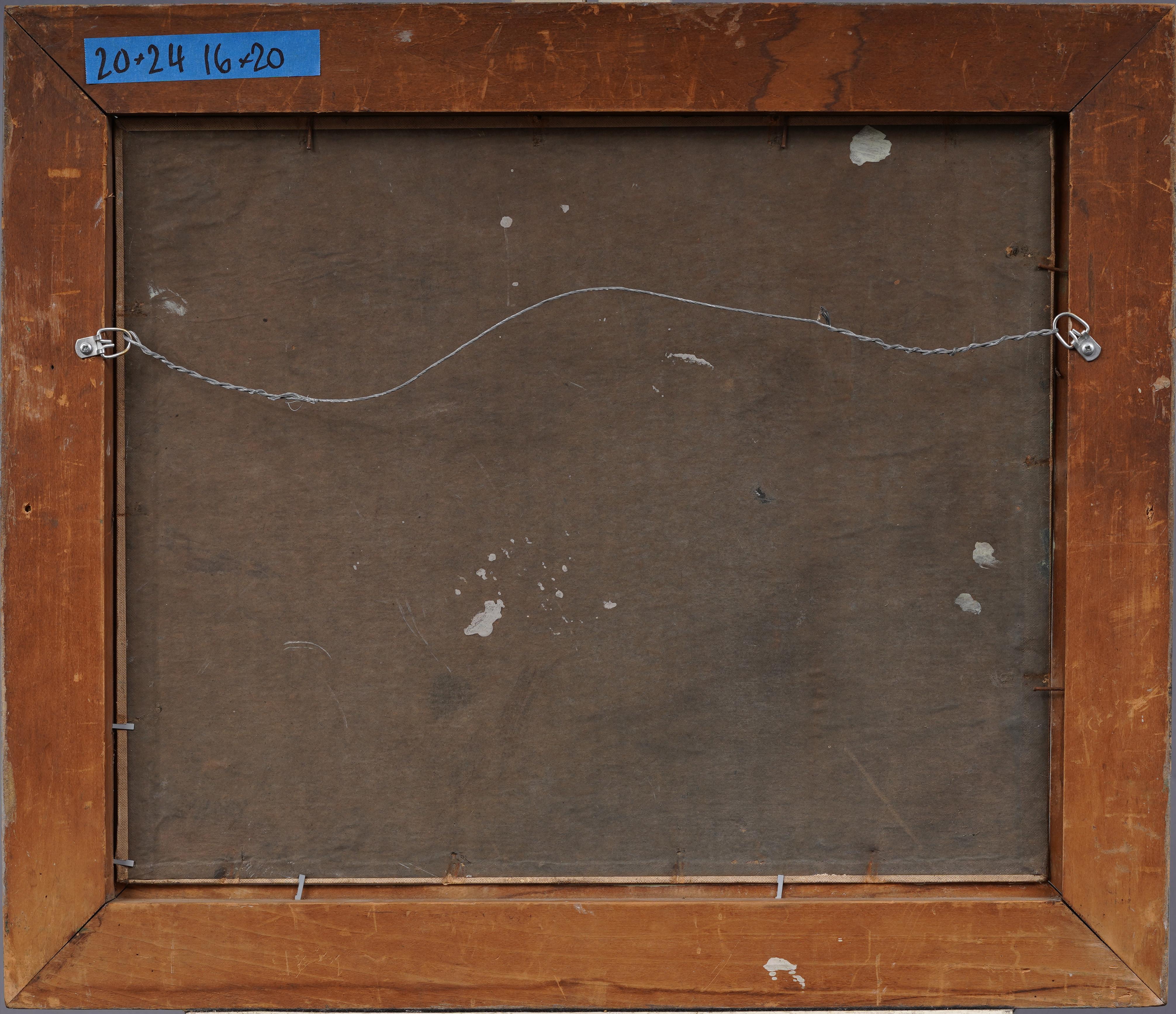 Antiguo cuadro al óleo de la Escuela Americana firmado como Modernista Abstracto de un puerto costero en venta 2