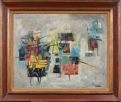 Antique American School Signed Modernist Abstract Surrealist Framed Oil Painting
