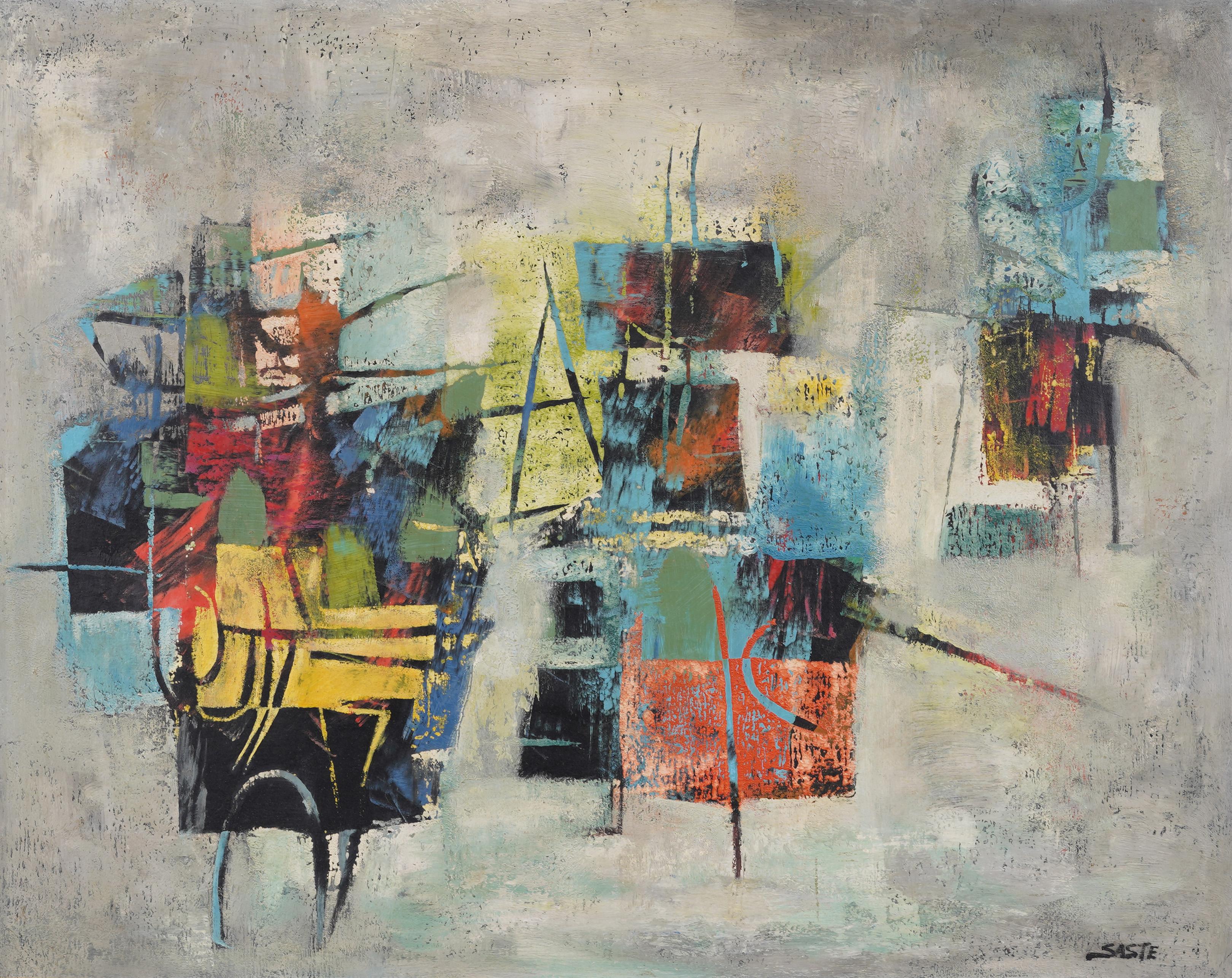 Antikes, signiertes, abstraktes, surrealistisches, gerahmtes Ölgemälde der amerikanischen Schule der Moderne, signiert (Abstrakt), Painting, von Unknown
