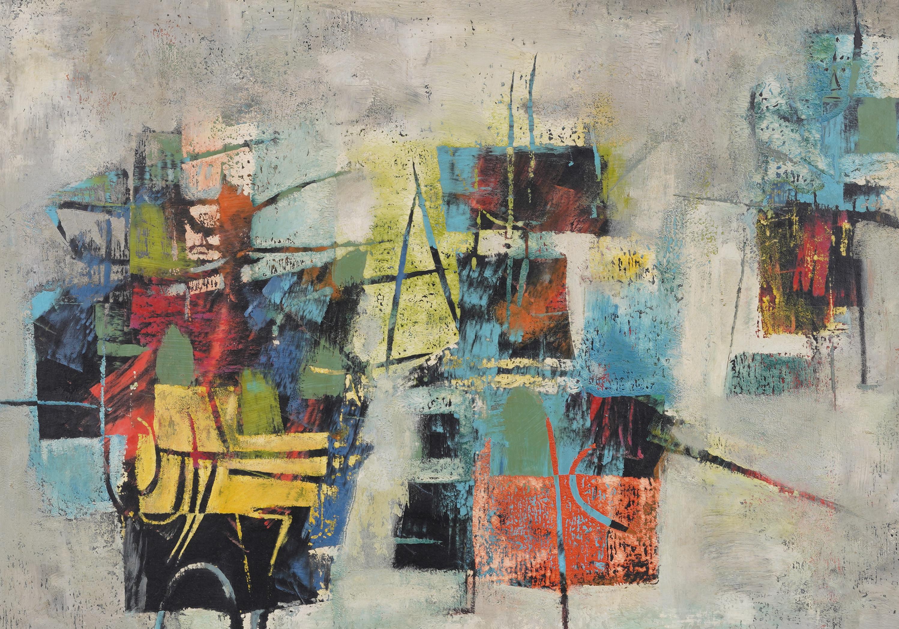Antikes, signiertes, abstraktes, surrealistisches, gerahmtes Ölgemälde der amerikanischen Schule der Moderne, signiert (Braun), Abstract Painting, von Unknown