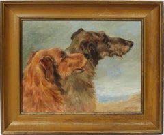 Antique American School Signed Original Animal Dog Portrait Rare Oil Painting