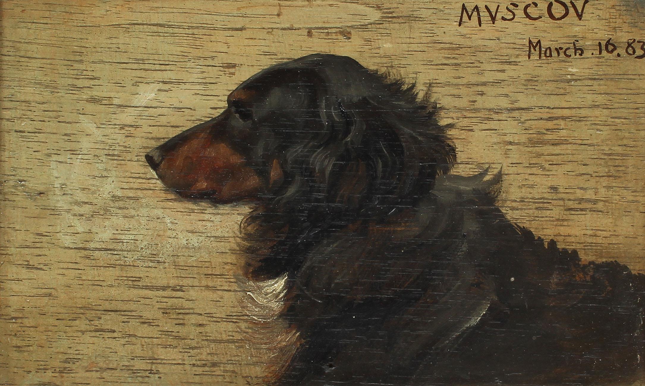 antique dachshund painting