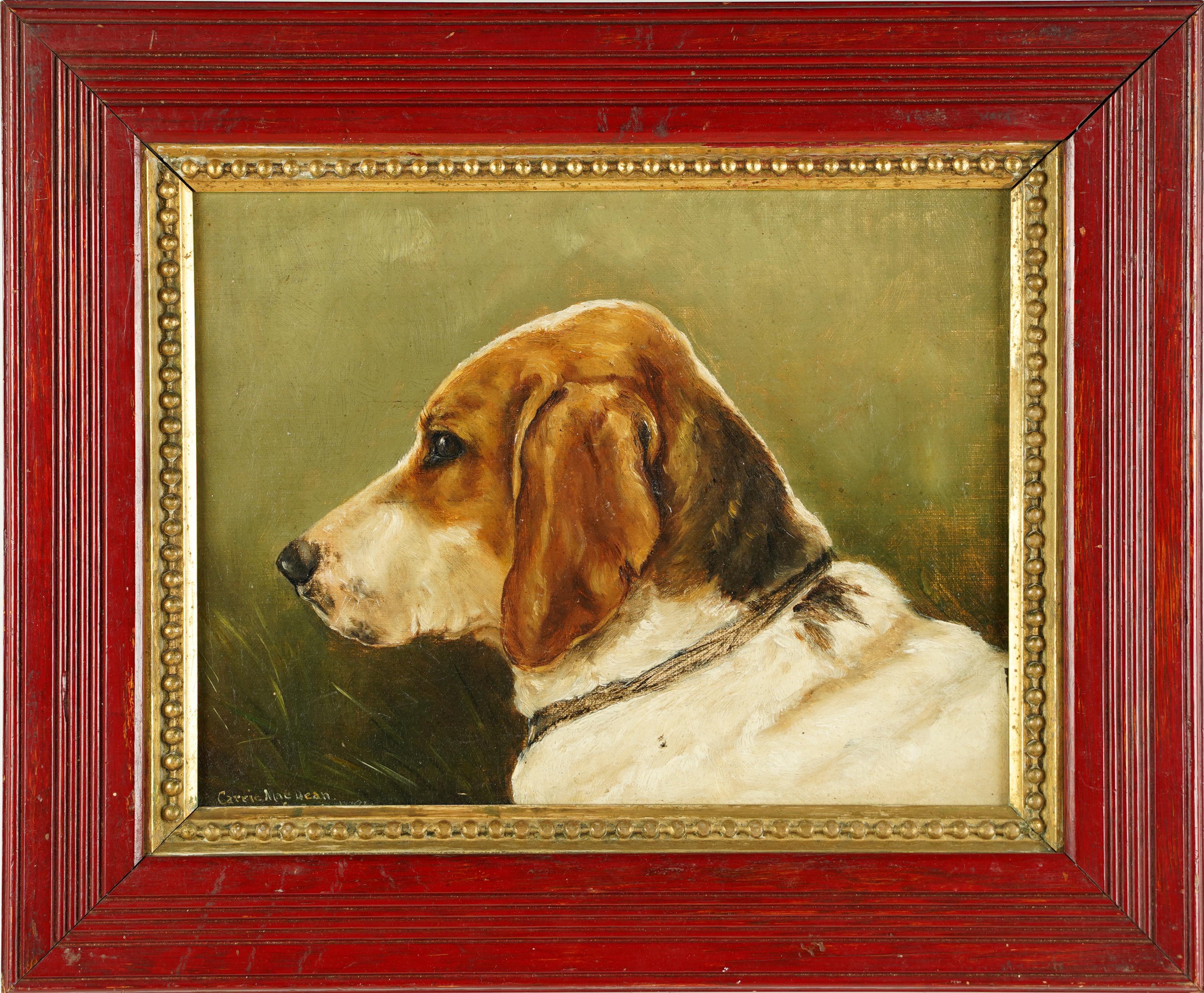 Unknown Animal Painting -  Antique American School Signed Pensive Beagle Dog Animal Portrait Oil Painting