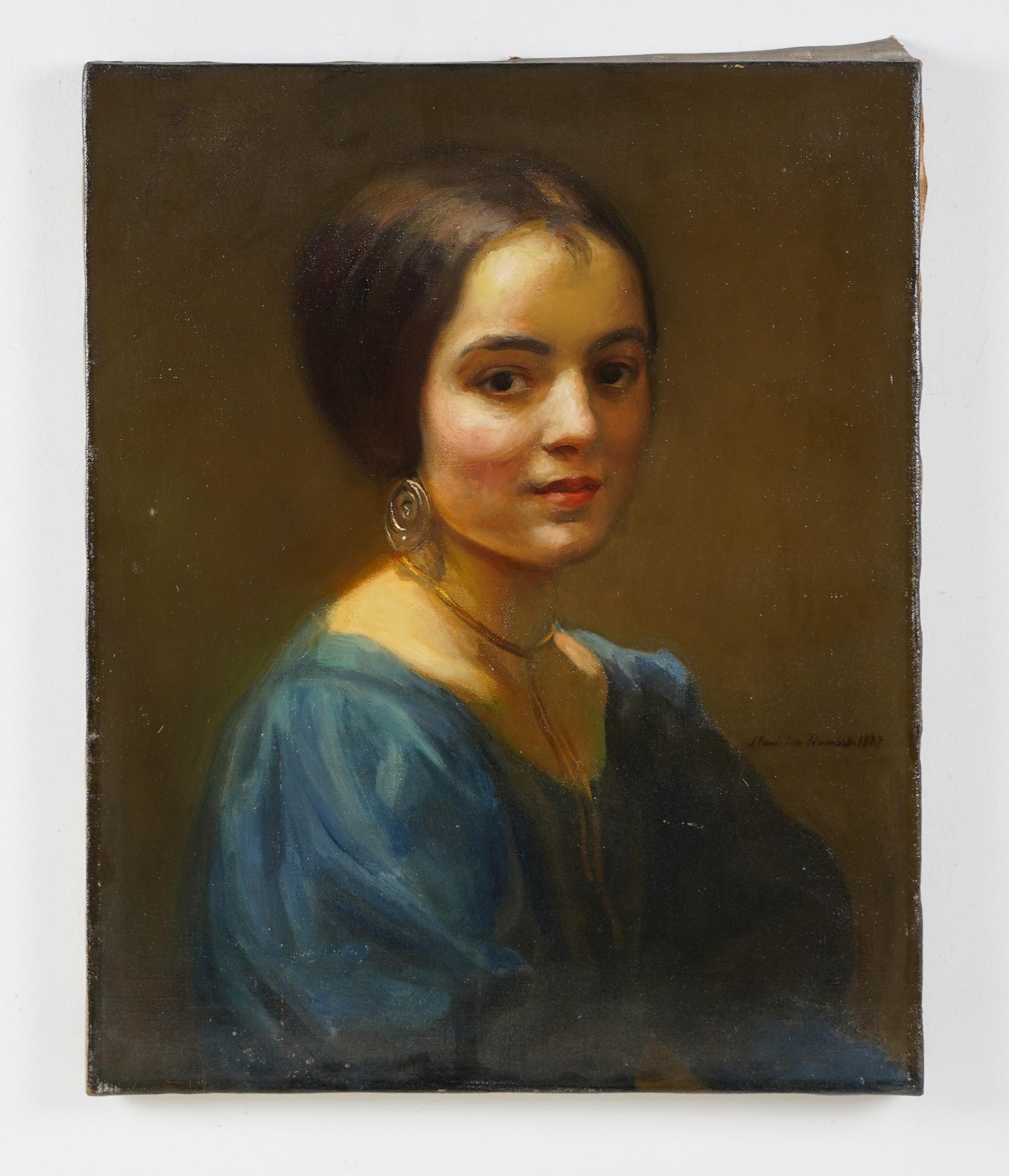 Antigua Escuela Americana Firmado Retrato Joven Mujer Pintura al Óleo Original - Painting Impresionista de Unknown