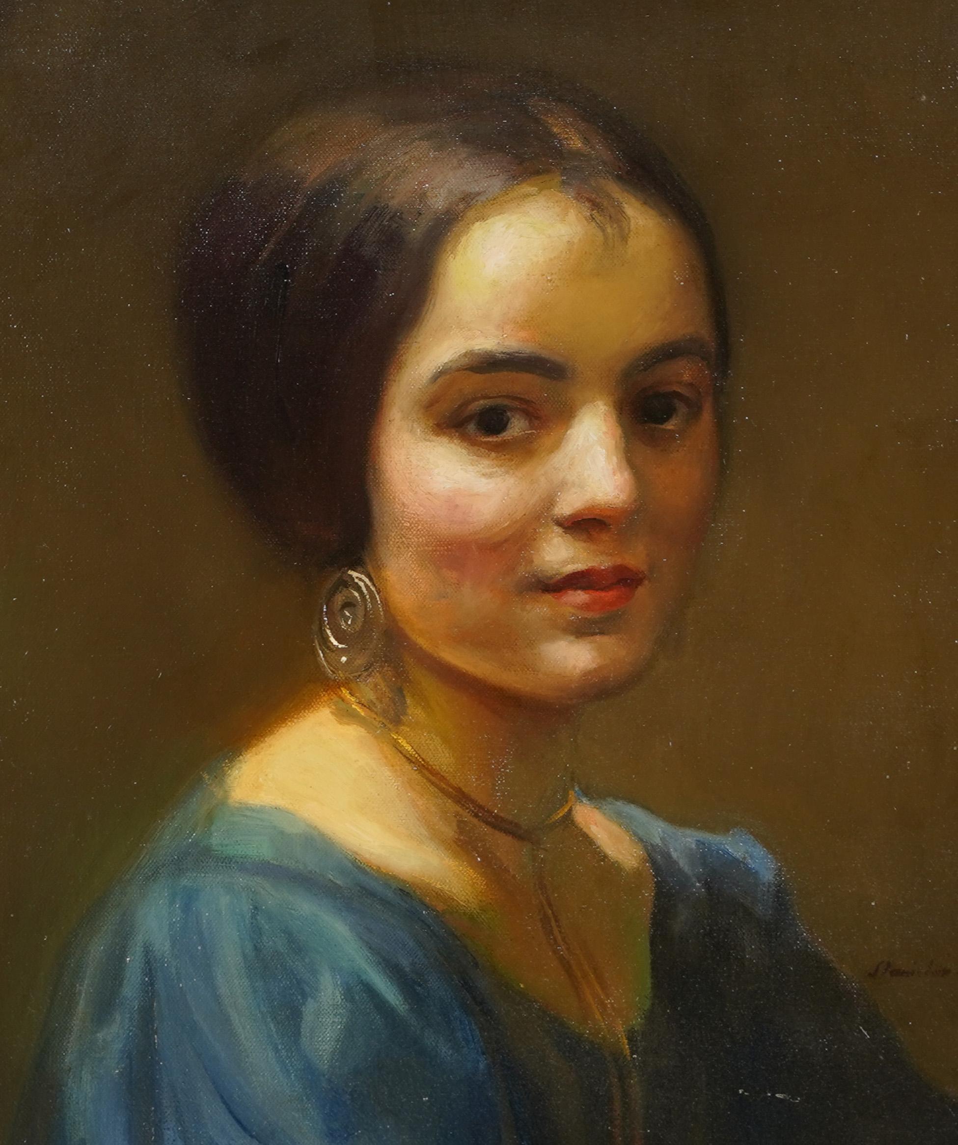Antiguo retrato al óleo firmado por un impresionista americano.  Óleo sobre lienzo.  Firmado. 