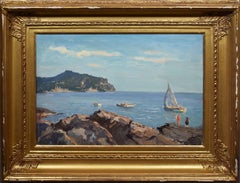 Antique American School Summer Impressionist New England Sailing off the Coast Antique American School Summer Impressionist New England Sailing off the Coast
