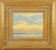 Antikes Ölgemälde der amerikanischen Schule, Sonnenuntergang, Seestück, Meereslandschaft, breites Goldrahmen