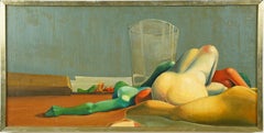 Antique American School Surreal Biomorphic Fruit Nude Still Life Oil Painting