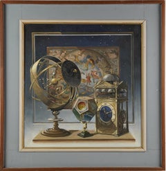Antique American School Trompe L'Oeil Astrology/Astronomy Still Life Painting