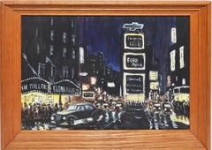 Antique American School View of New York Times Square Original Oil Painting