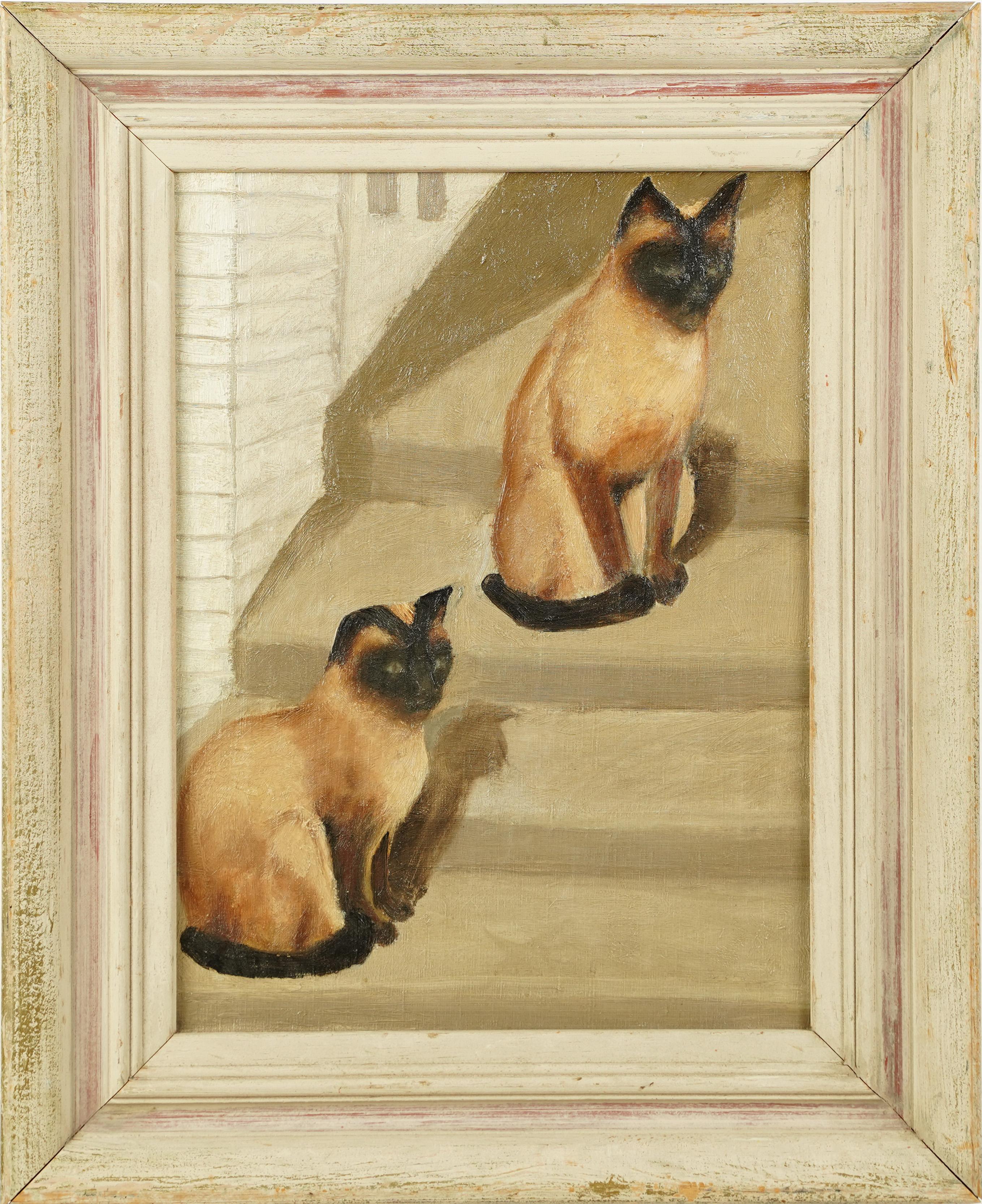antique cat oil painting