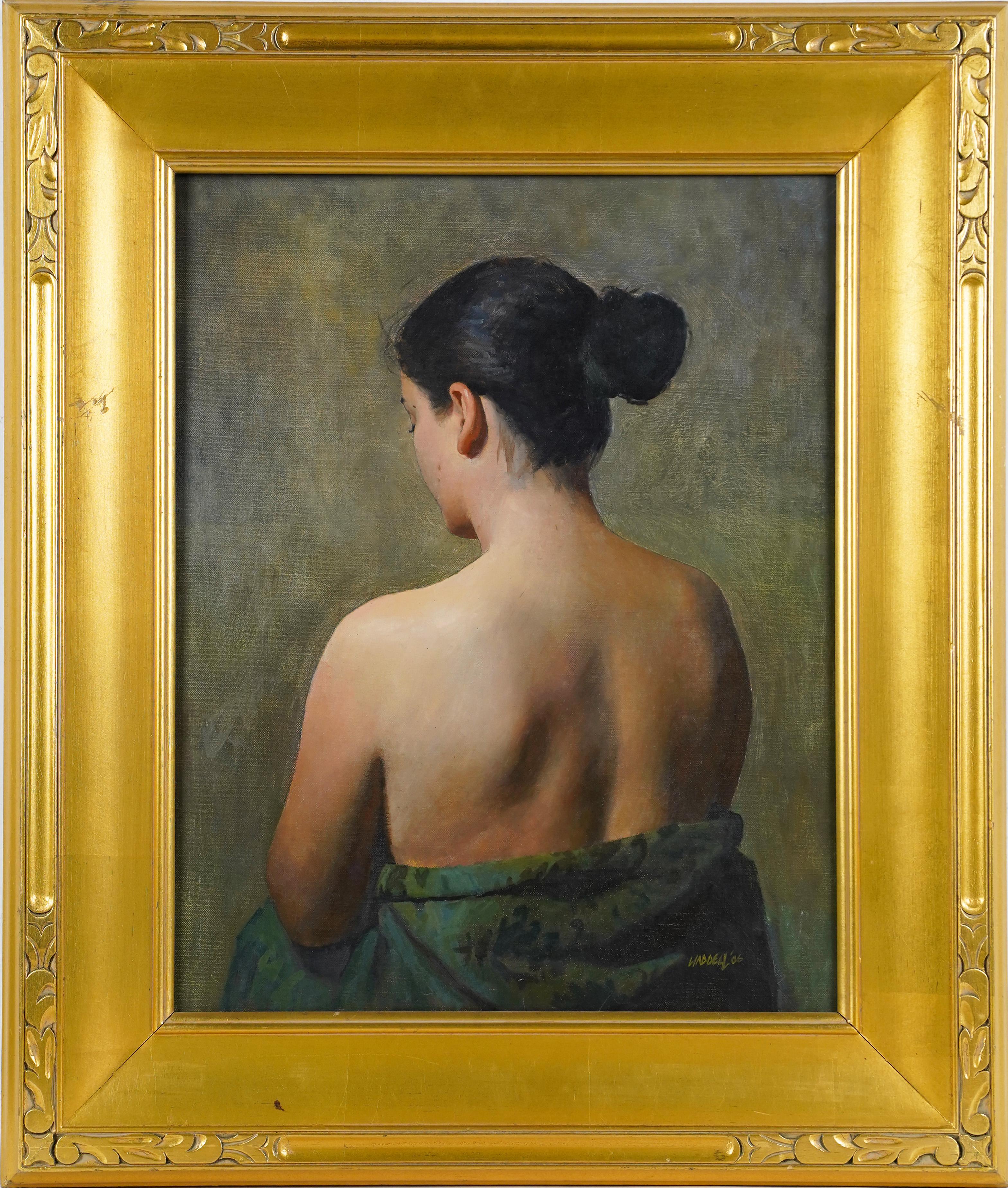 Portrait Painting Unknown - Peinture à l'huile ancienne de portrait de jeune femme de l'école américaine, finement peinte et signée