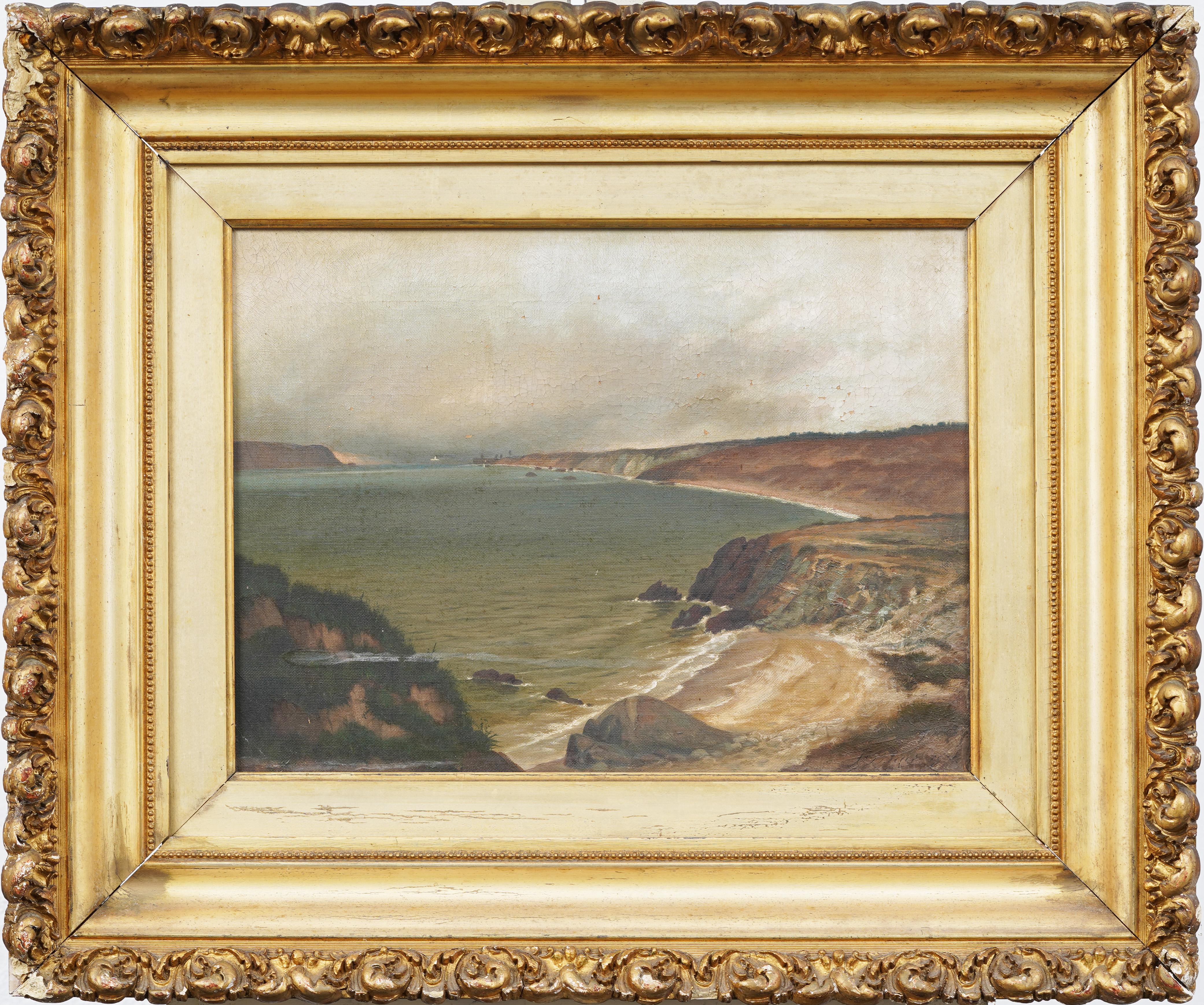 Antique American Signed Coastal Landscape Hudson River School Framed Seascape