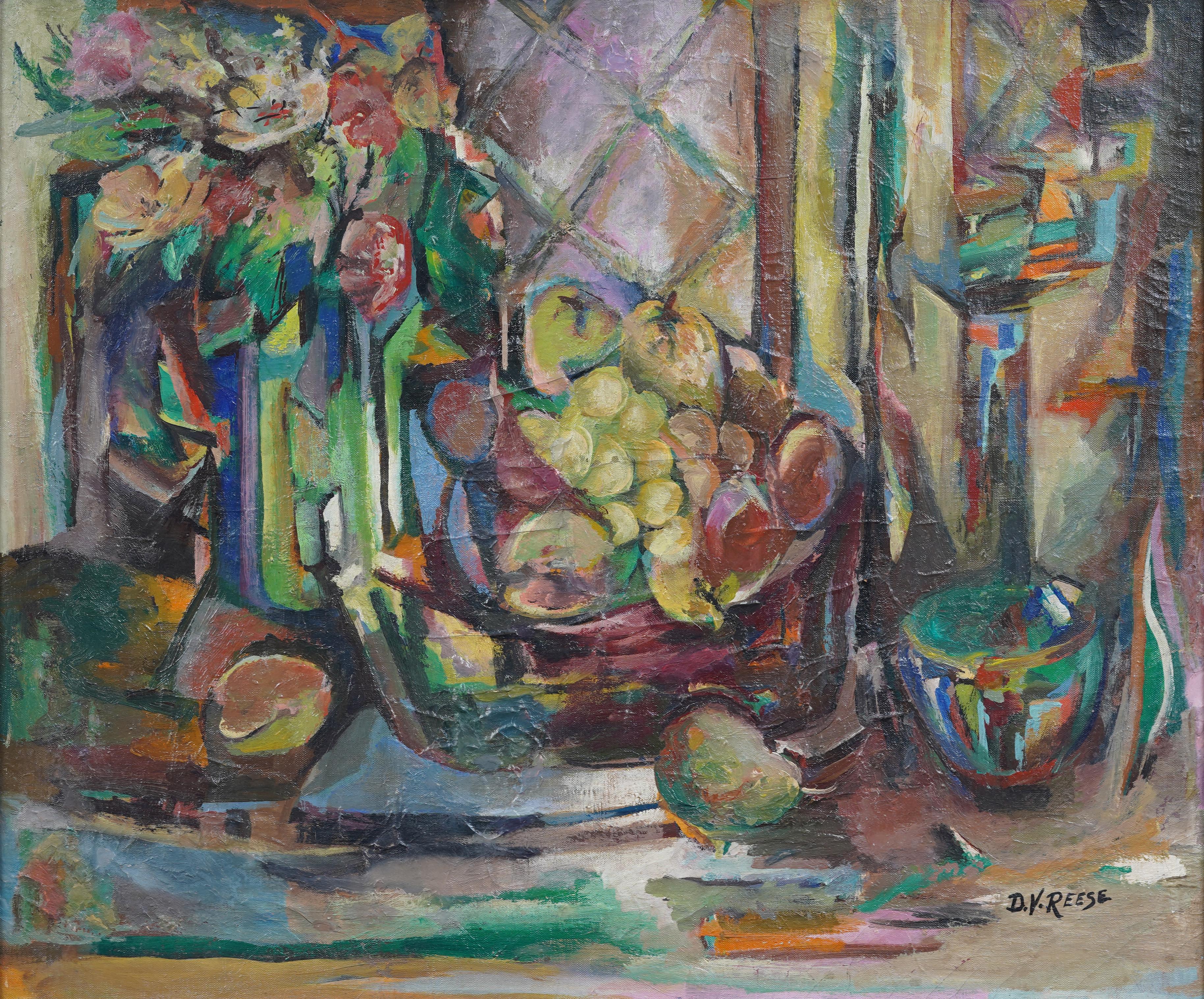 Antique American Signed Cubist Still Life Silver Frame Modernist Oil Painting For Sale 1