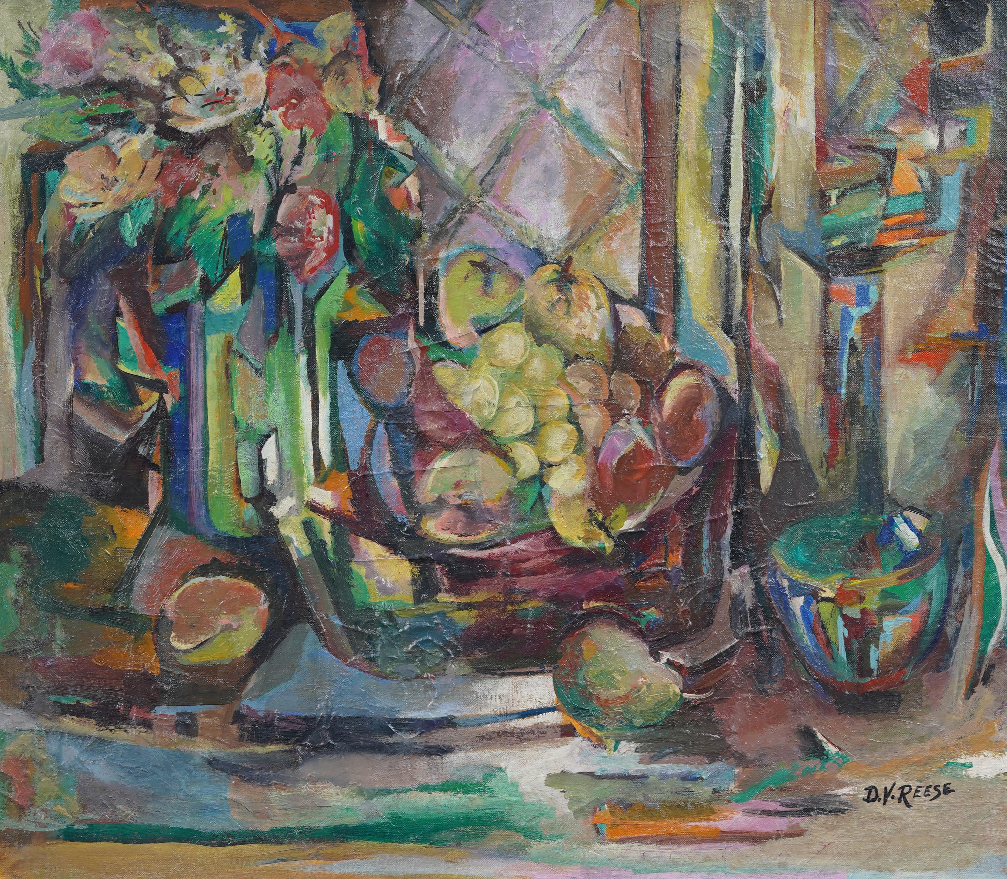 Antique American Signed Cubist Still Life Silver Frame Modernist Oil Painting For Sale 2