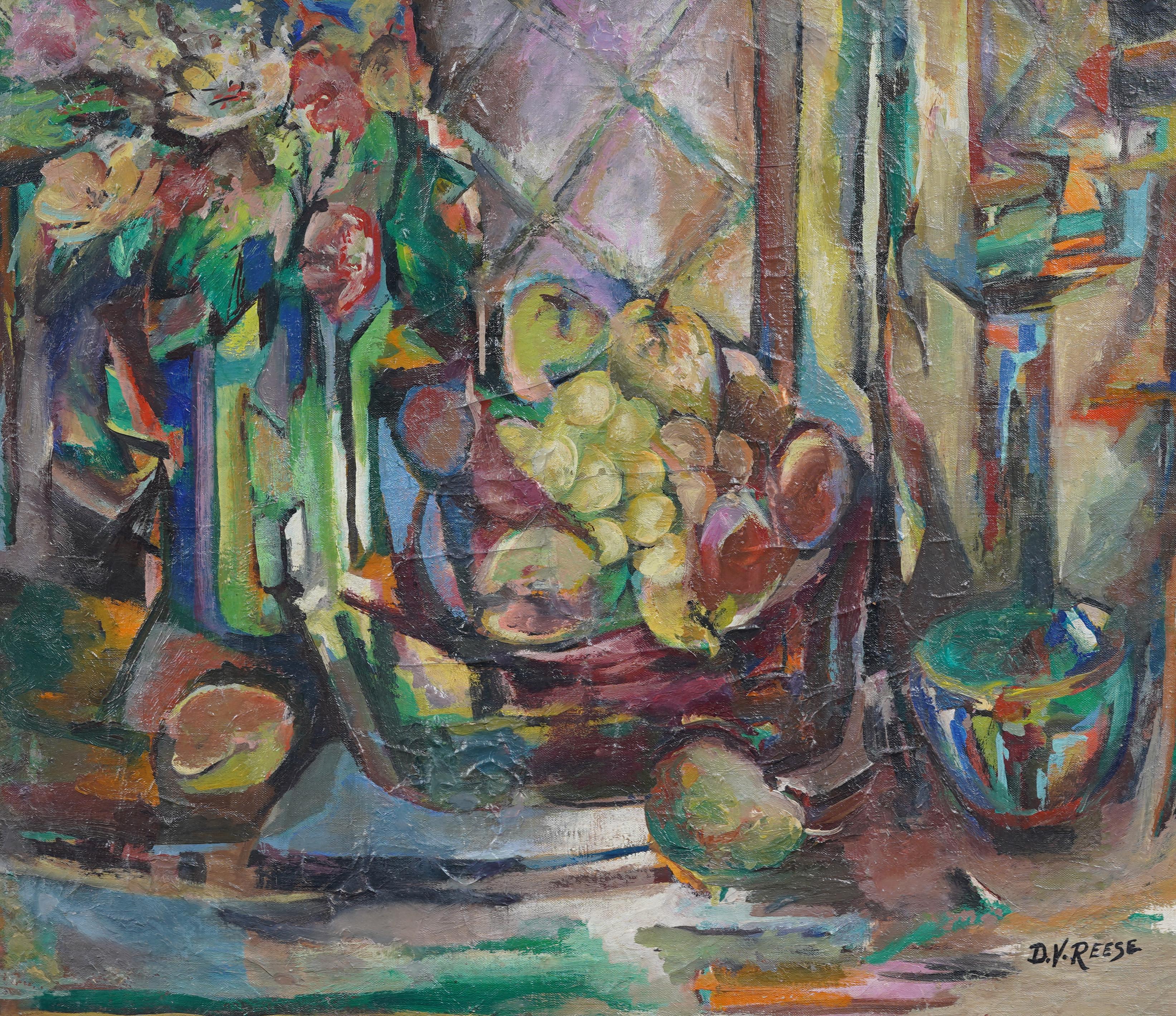 Antique American Signed Cubist Still Life Silver Frame Modernist Oil Painting For Sale 3
