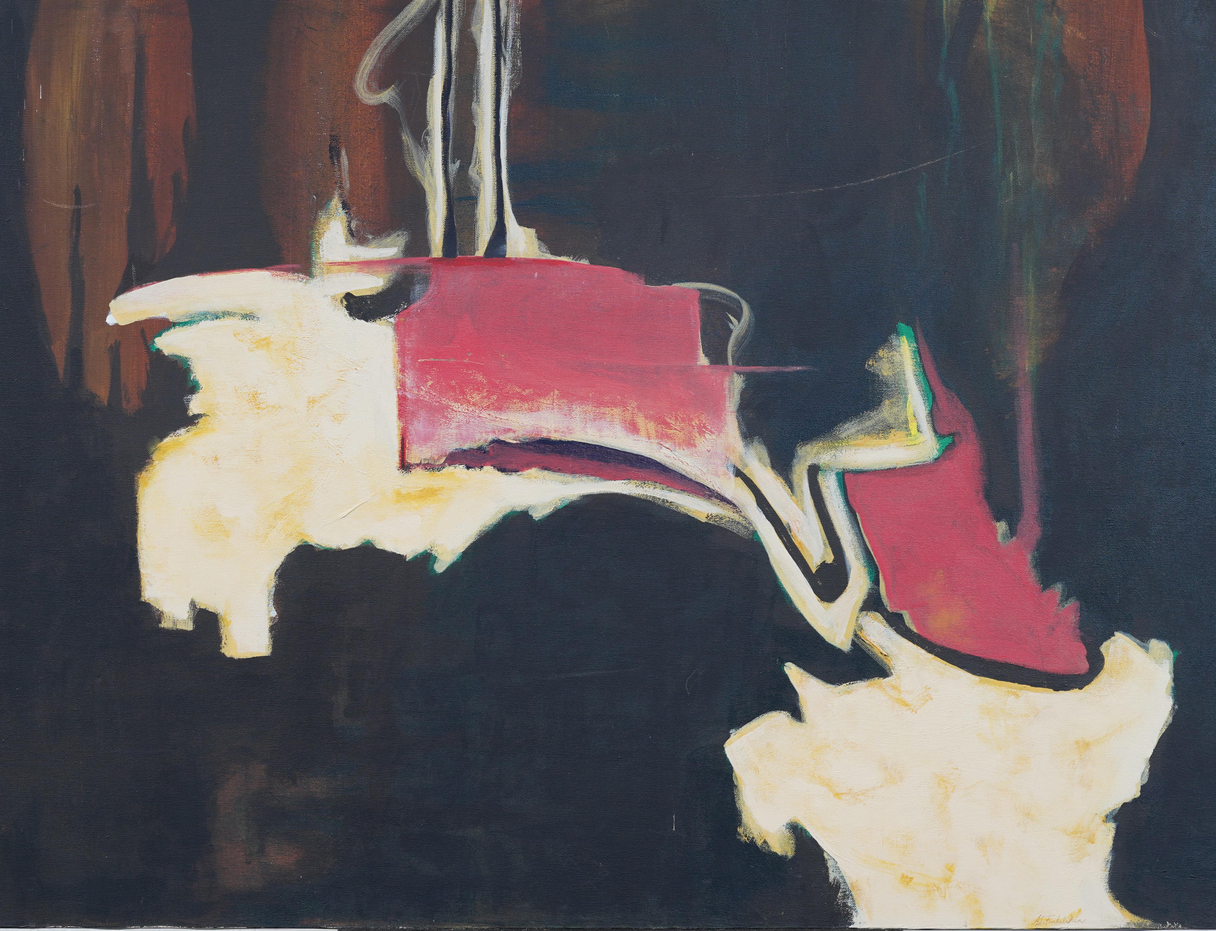 Pittura ad olio antica americana firmata, di grandi dimensioni, espressionista astratta, della metà del secolo scorso - Abstract Painting Nero di Unknown