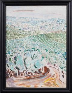 Antique American Signed Pointillist Landscape Framed Original Oil Painting