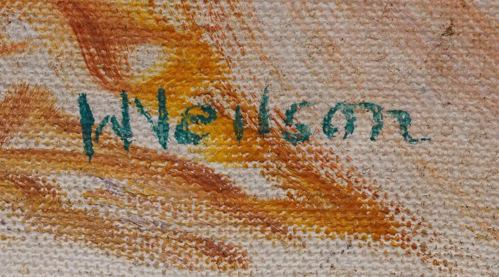 Raro e finemente dipinto paesaggio pointillista americano.  Incorniciato.  Olio su tela.  Firmato.  Dimensioni dell'immagine, 24H per 18L.