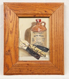 Antique American Southern School Signed Moonshine Corn Whiskey Oil Painting