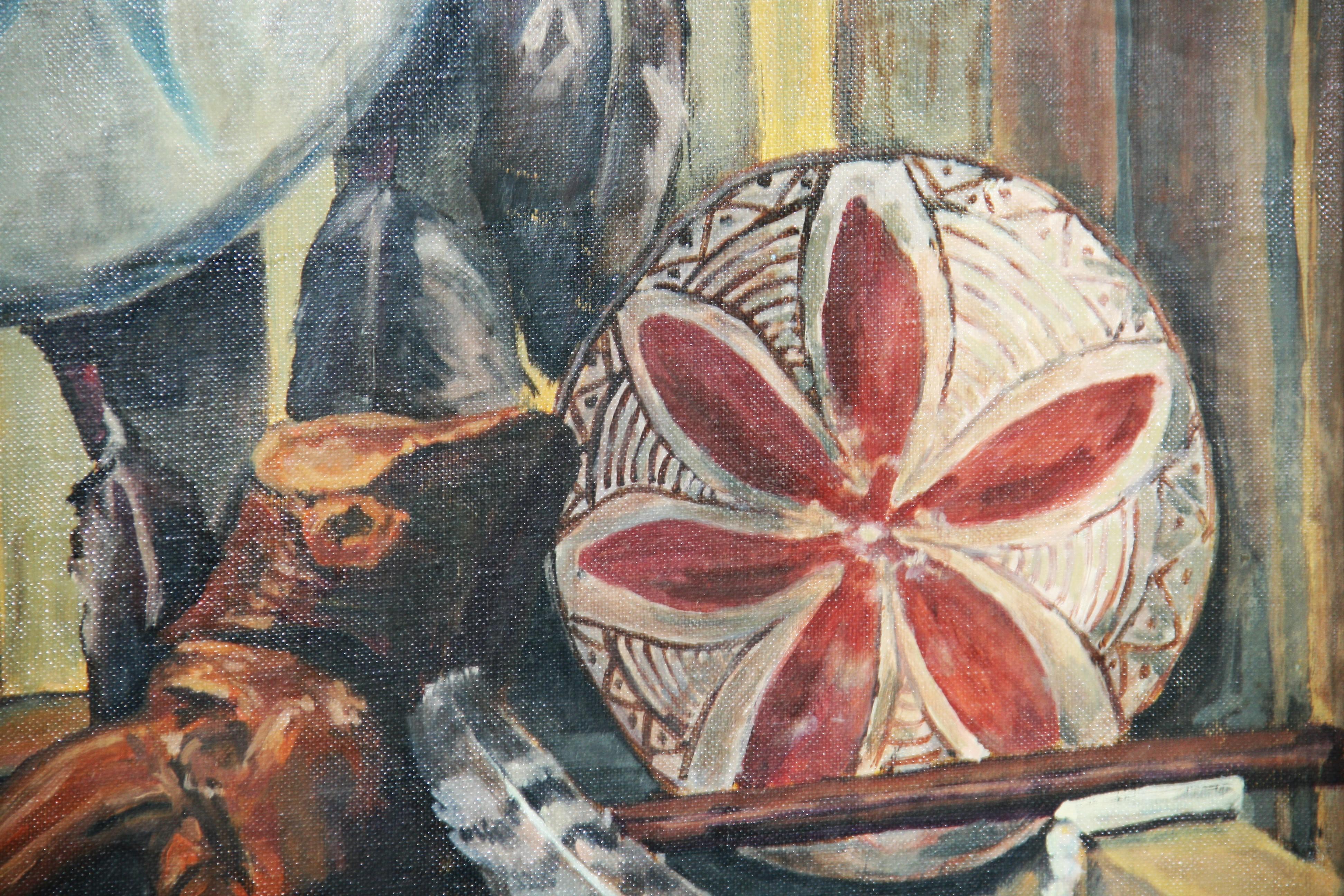 Peinture à l'huile ancienne du Sud-Ouest américain avec artefacts 1940 en vente 1