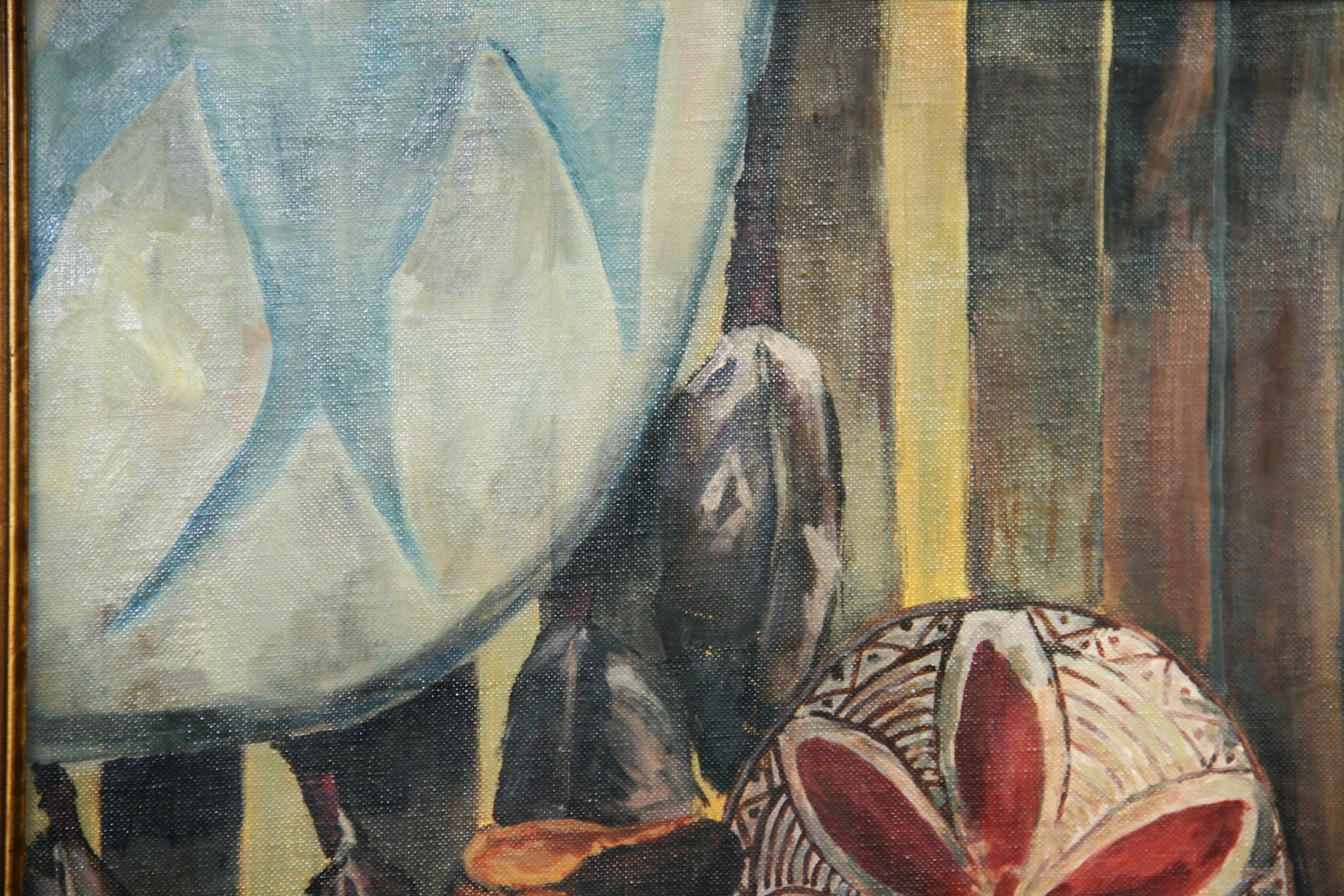 Peinture à l'huile ancienne du Sud-Ouest américain avec artefacts 1940 en vente 2